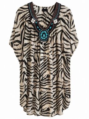 H&M Animal Print Swim Coverup with Embellished Neckline Sz 12 NEVER WORN!
